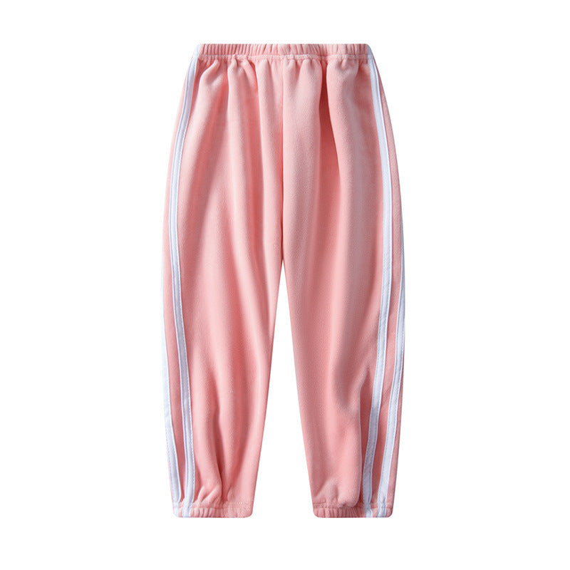 Double-sided Brushed Girls Outer Wear Sports Pants Fleece-lined Thickened Baggy Pants