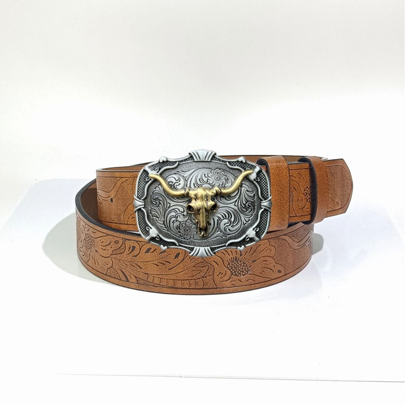 American West Cowboys Vintage Engraving Buckle Belt