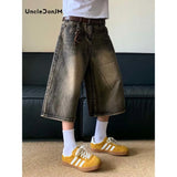 Oversized Hip Hop Jeans Shorts for Men Summer Retro Wide Leg Denim Knee Lenght Pants