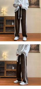 Men's Corduroy Pants High Street Style Loose Fit Straight Leg Casual Trousers Trendy Brand Draped Stripe Spring Autumn