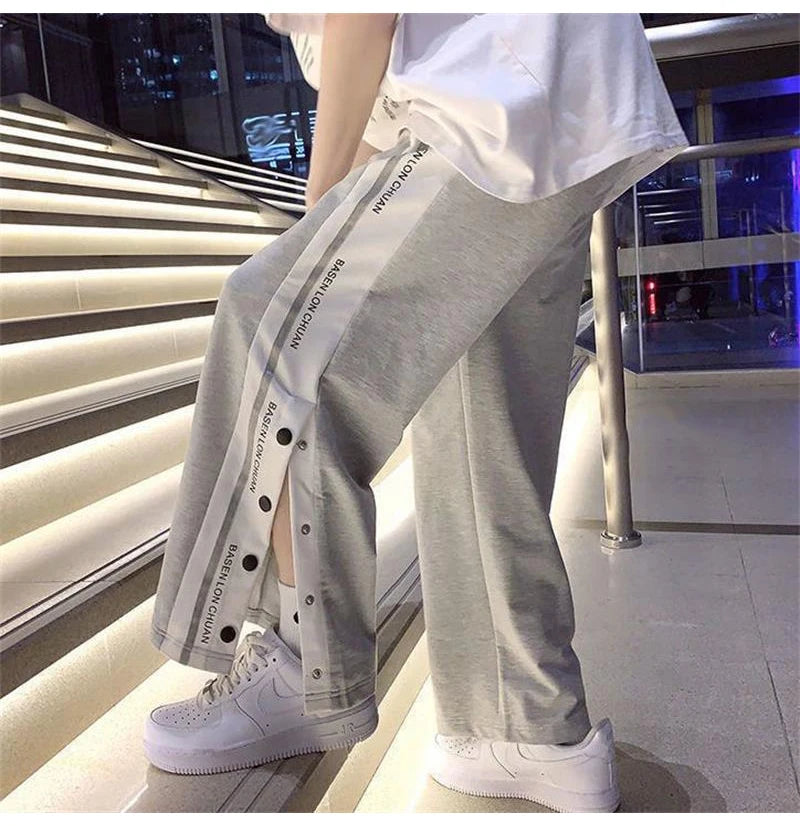 Y2k Style Wide Leg Pants Straight Trousers 2023 High Street Casual Loose Side Button Sweatpants Vintage Women's Pants Streetwear