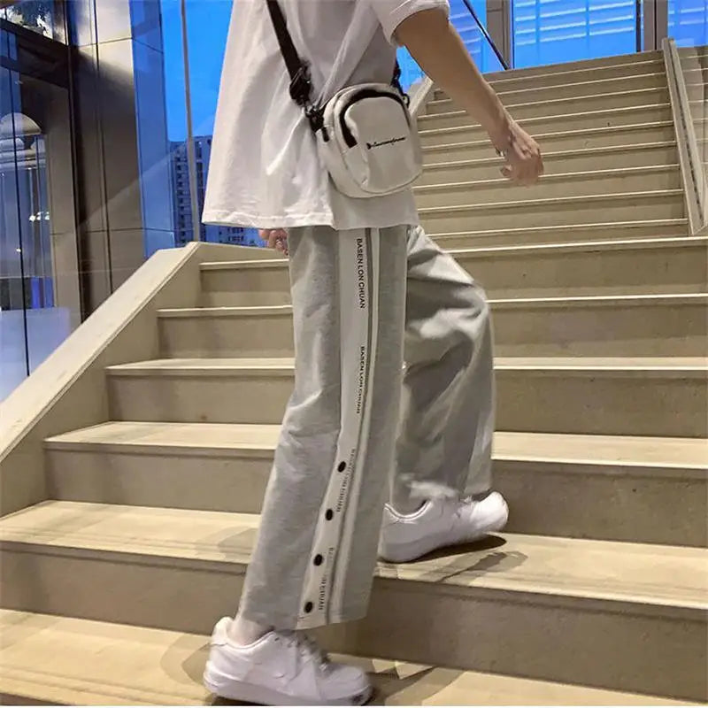 Y2k Style Wide Leg Pants Straight Trousers 2023 High Street Casual Loose Side Button Sweatpants Vintage Women's Pants Streetwear