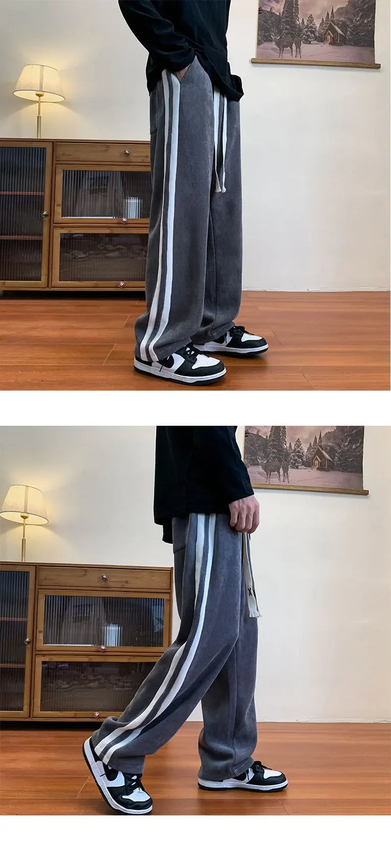 Men's Corduroy Pants High Street Style Loose Fit Straight Leg Casual Trousers Trendy Brand Draped Stripe Spring Autumn