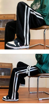 Men's Corduroy Pants High Street Style Loose Fit Straight Leg Casual Trousers Trendy Brand Draped Stripe Spring Autumn