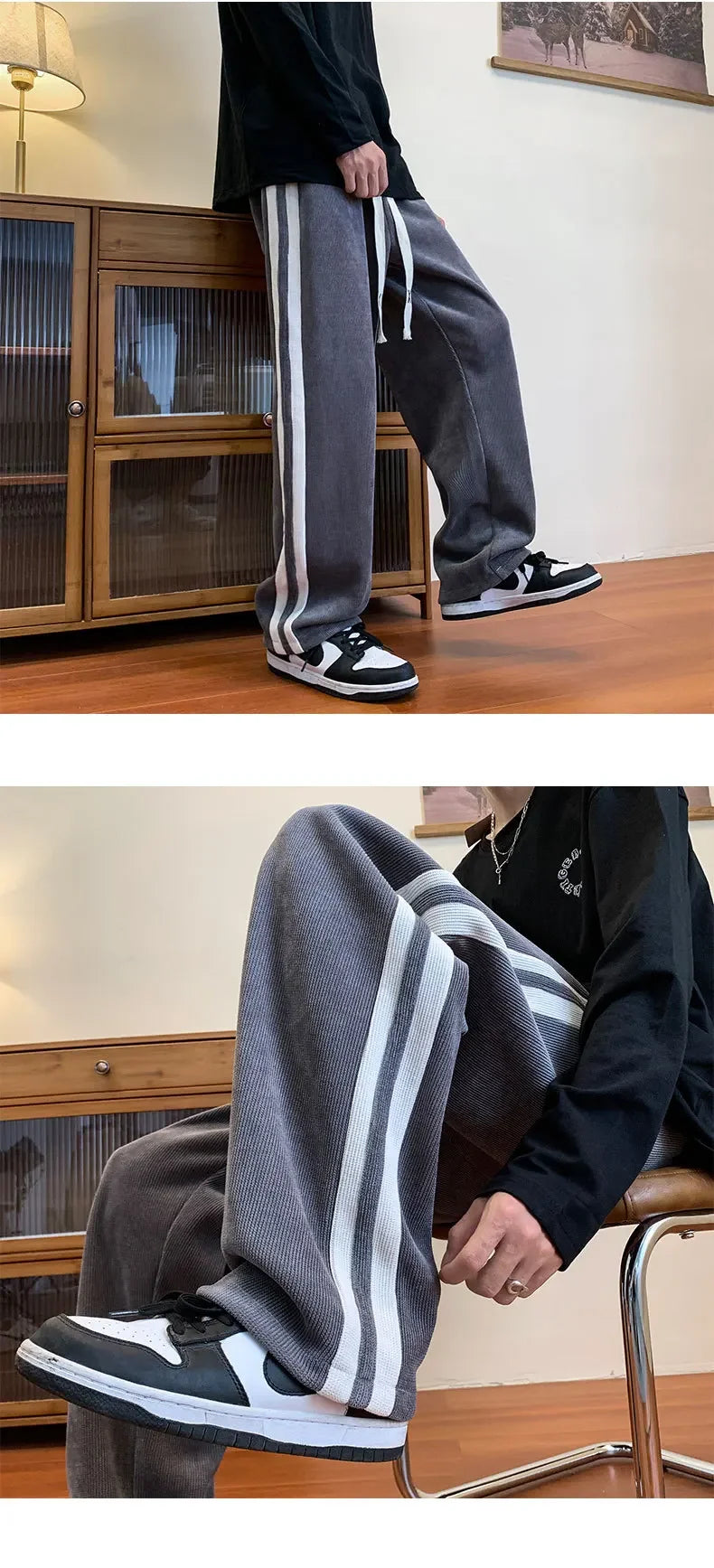 Men's Corduroy Pants High Street Style Loose Fit Straight Leg Casual Trousers Trendy Brand Draped Stripe Spring Autumn