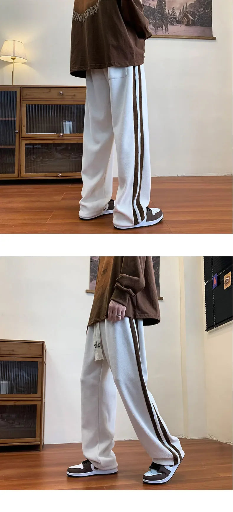 Men's Corduroy Pants High Street Style Loose Fit Straight Leg Casual Trousers Trendy Brand Draped Stripe Spring Autumn