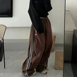 Retro SweatPant Oversized Baggy Pants Fashion Women Striped Elastic Waist Pocket Wide Leg Pant Streetwear Vintage Y2K Trousers