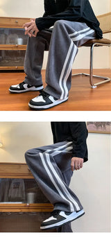 Men's Corduroy Pants High Street Style Loose Fit Straight Leg Casual Trousers Trendy Brand Draped Stripe Spring Autumn