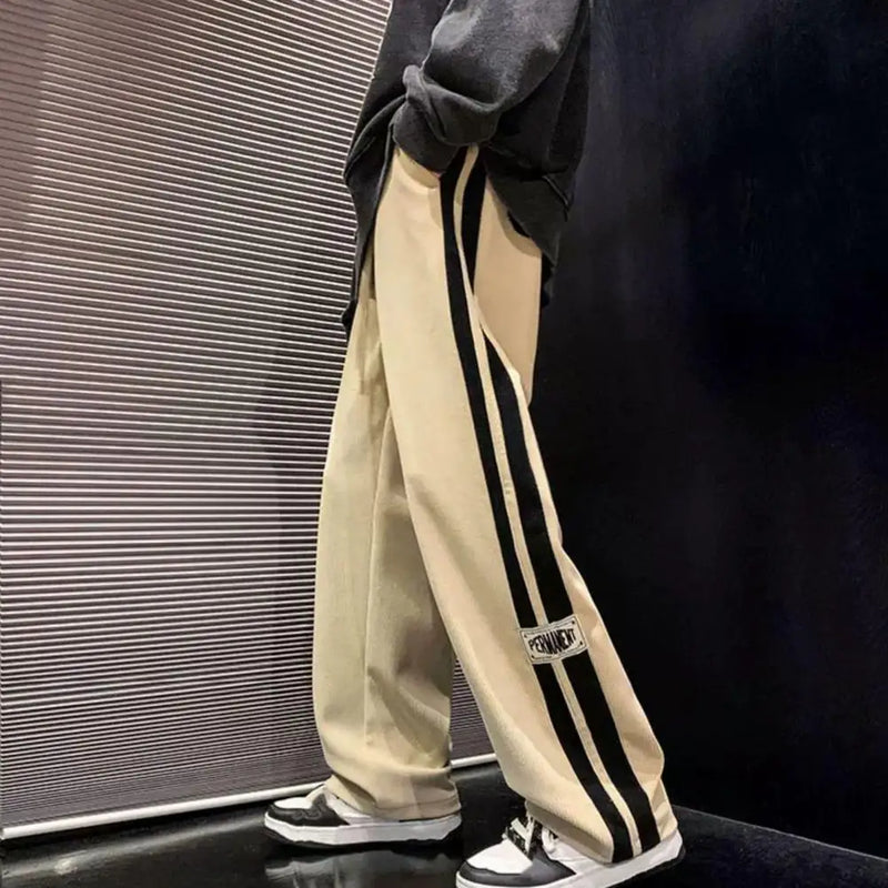 Men Casual Pants Retro Striped Men's Sweatpants with Elastic Waist Wide Leg for Comfortable Street Style Soft for Casual