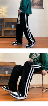 Men's Corduroy Pants High Street Style Loose Fit Straight Leg Casual Trousers Trendy Brand Draped Stripe Spring Autumn