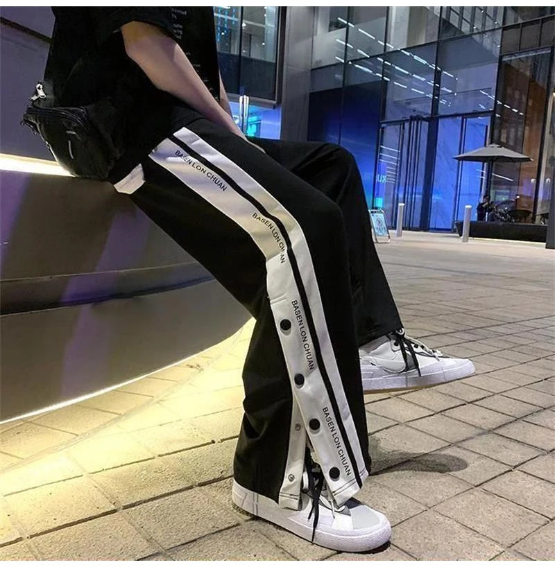 Y2k Style Wide Leg Pants Straight Trousers 2023 High Street Casual Loose Side Button Sweatpants Vintage Women's Pants Streetwear