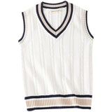 Sweater Vest Men Thicken V-neck Sleeveless Knitted Sweaters Vests Striped Retro Preppy-style Simple Chic Loose Casual All-match