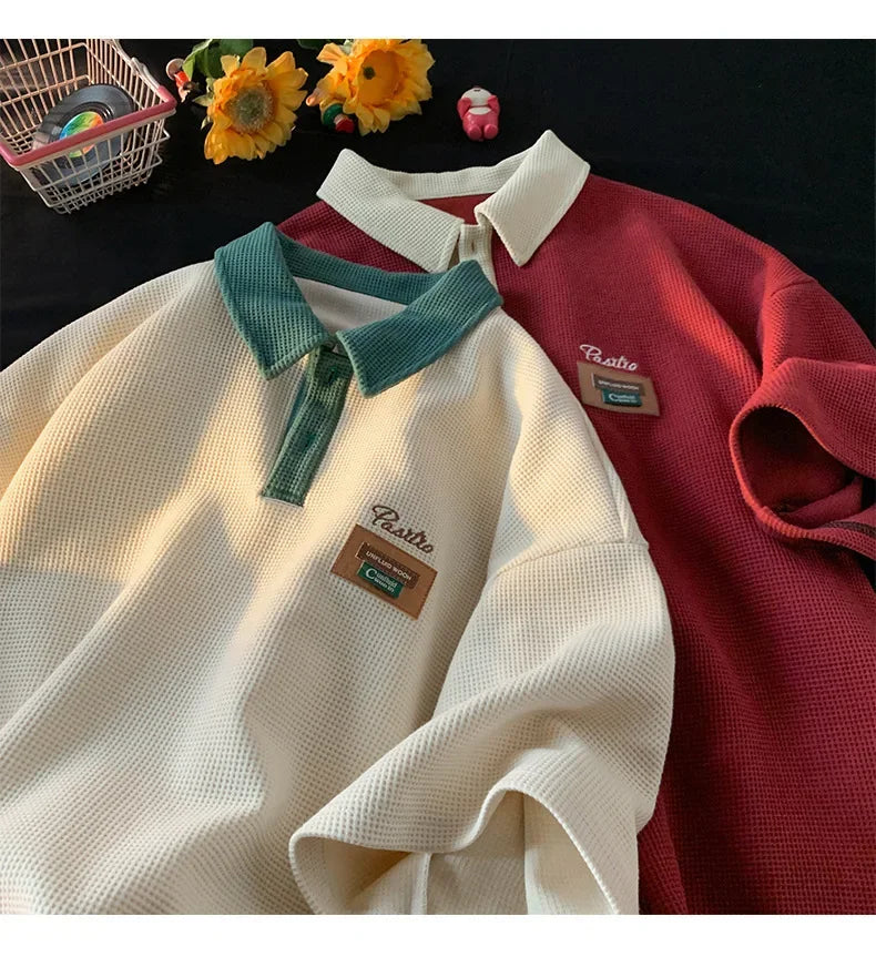 Men's Summer Style American Vintage Polo Shirt Versatile Cotton Half Sleeve T-shirt Loose Fit Casual Clothing