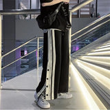 Y2k Style Wide Leg Pants Straight Trousers 2023 High Street Casual Loose Side Button Sweatpants Vintage Women's Pants Streetwear