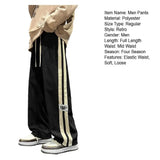 Men Casual Pants Retro Striped Men's Sweatpants with Elastic Waist Wide Leg for Comfortable Street Style Soft for Casual