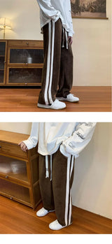 Men's Corduroy Pants High Street Style Loose Fit Straight Leg Casual Trousers Trendy Brand Draped Stripe Spring Autumn