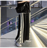 Y2k Style Wide Leg Pants Straight Trousers 2023 High Street Casual Loose Side Button Sweatpants Vintage Women's Pants Streetwear