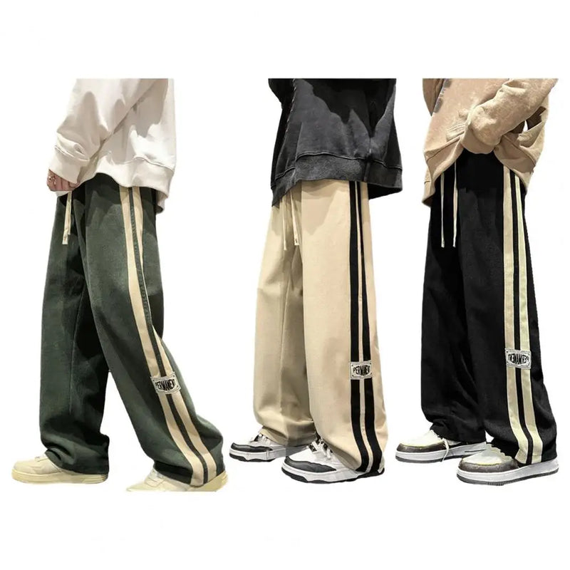 Men Casual Pants Retro Striped Men's Sweatpants with Elastic Waist Wide Leg for Comfortable Street Style Soft for Casual