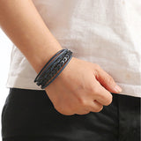 1pc Fashion Accessories MEN'S Multi-layered Vintage Leather Rope Braided Bracelet Alloy Magnetic Buckle Bracelet