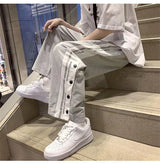 Y2k Style Wide Leg Pants Straight Trousers 2023 High Street Casual Loose Side Button Sweatpants Vintage Women's Pants Streetwear