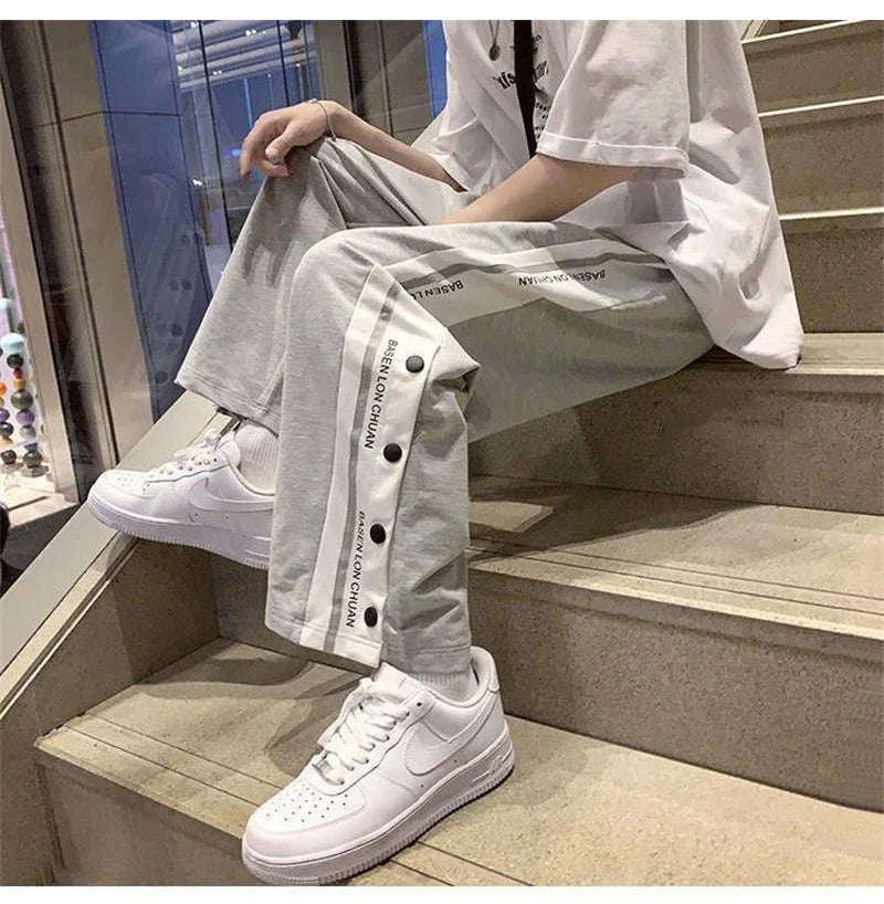 Y2k Style Wide Leg Pants Straight Trousers 2023 High Street Casual Loose Side Button Sweatpants Vintage Women's Pants Streetwear