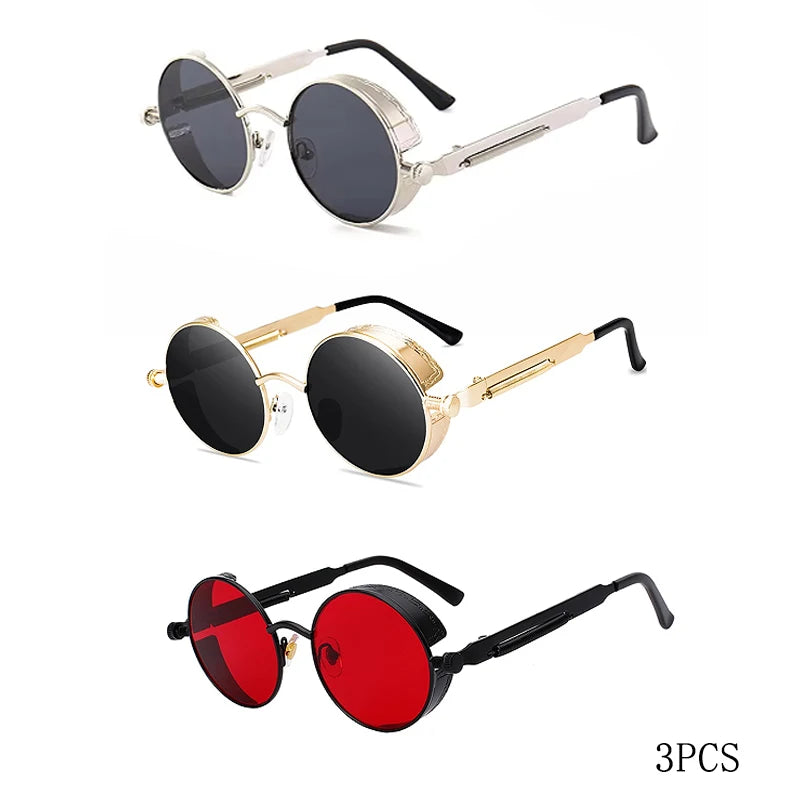 Classic Gothic Steampunk Sunglasses Men Women Brand Designer Vintage Round Metal Frame Sun Glasses High Quality UV400