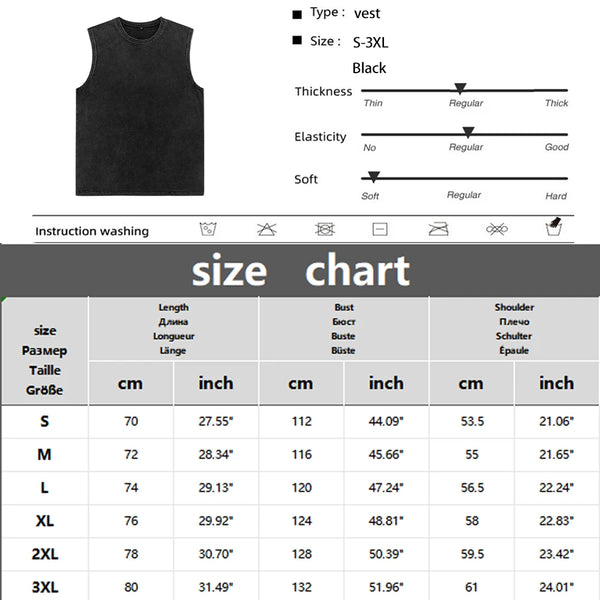 Men's Vintage Tank Tops Summer Sleeveless T-Shirts For Men Washed Vest Streetwear Oversized Vest Tees Clothing