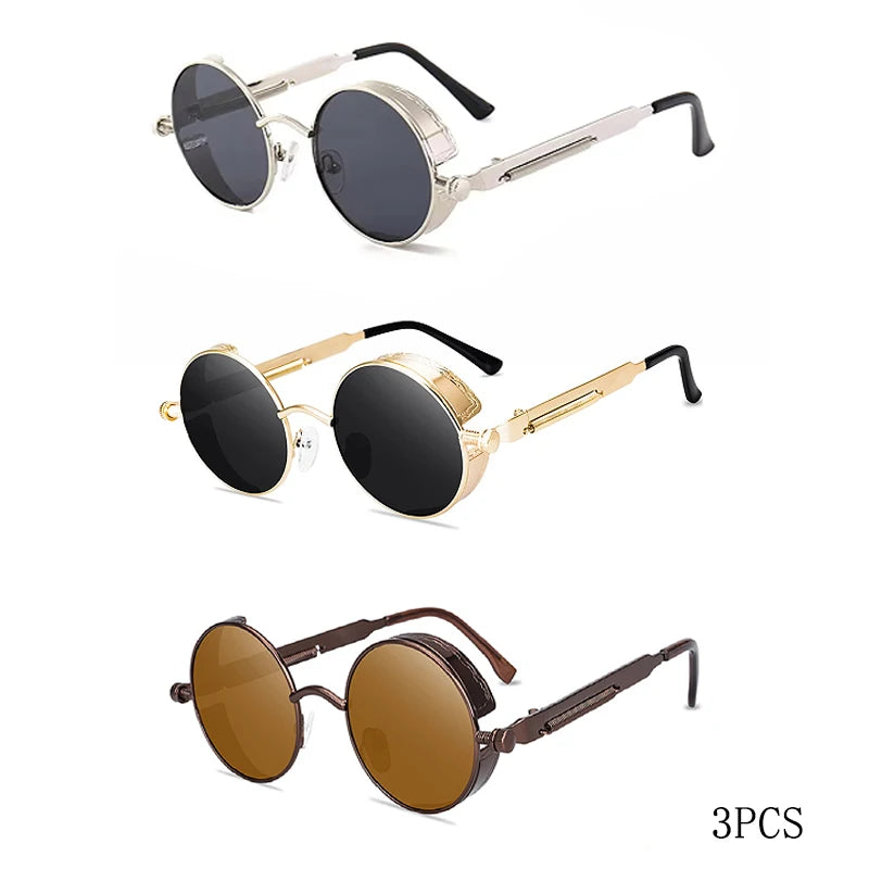 Classic Gothic Steampunk Sunglasses Men Women Brand Designer Vintage Round Metal Frame Sun Glasses High Quality UV400