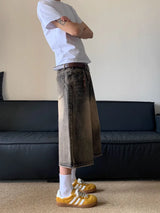 Oversized Hip Hop Jeans Shorts for Men Summer Retro Wide Leg Denim Knee Lenght Pants