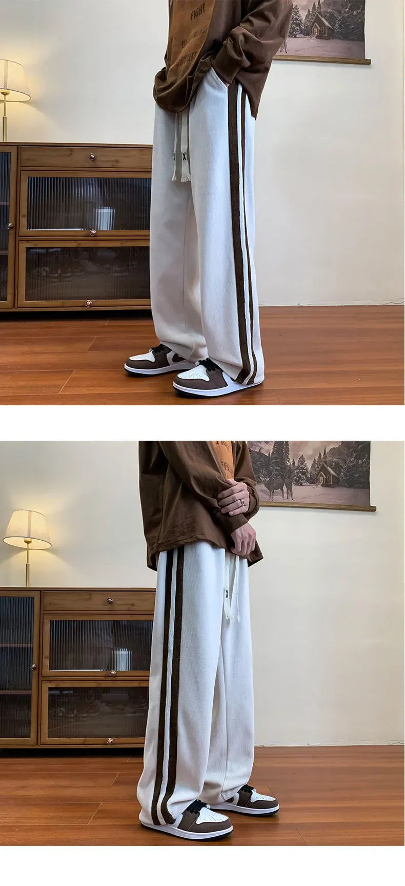 Men's Corduroy Pants High Street Style Loose Fit Straight Leg Casual Trousers Trendy Brand Draped Stripe Spring Autumn