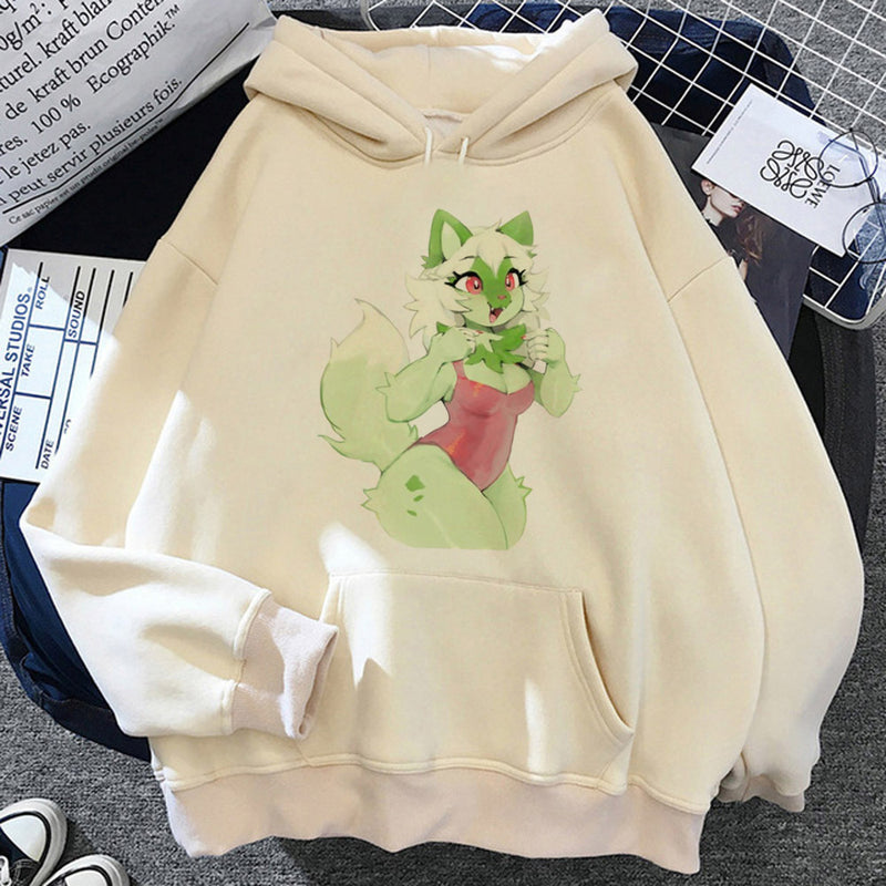 Furry Hoodie Youthful Y2K Pattern Kawaii Athleisure Teen