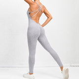 Yoga Jumpsuit With Cross-strap Back Design Quick-drying Tight-fitting Running Sports Fitness Pants Fashion Seamless Leggings For Womens Clothing